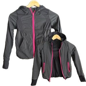 Ivivva Reversible Gray Black Striped Studio Hoodie Pink Zippers Girls size 6